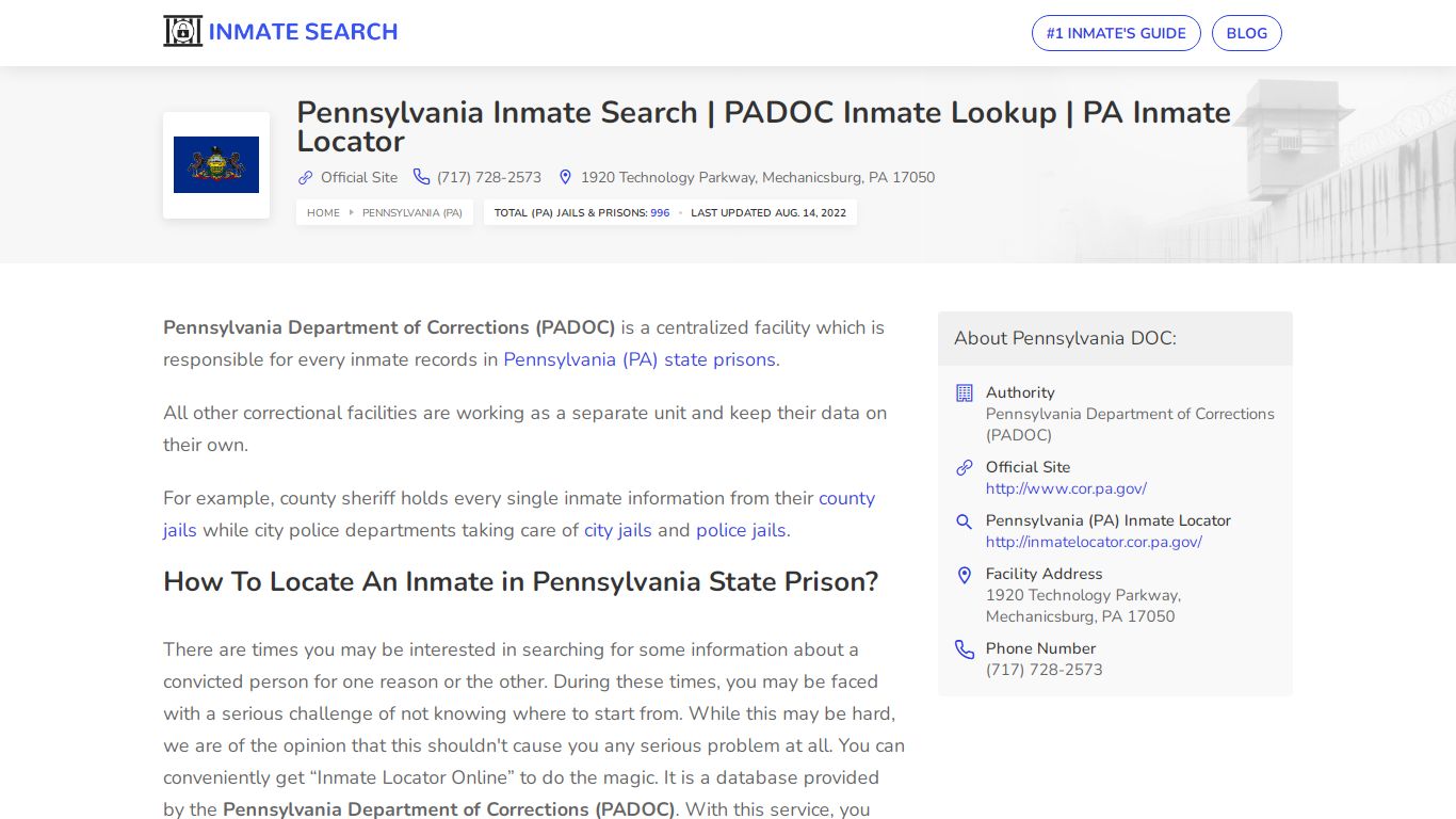 Pennsylvania Inmate Search | PADOC Inmate Lookup | PA ...